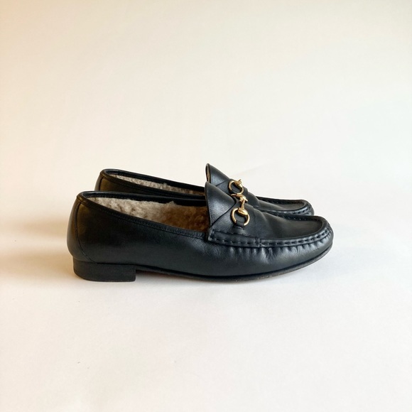 Gucci Black Genuine Leather Shearling Lining Loafers size EUR 40, US 9.5 - Picture 2 of 16